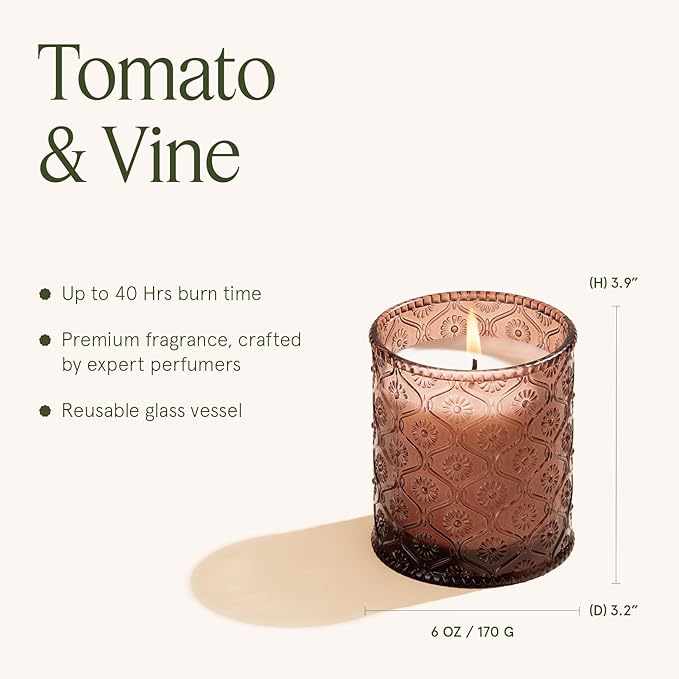 LA JOLIE MUSE Tomato & Vine Scented Candle, Luxury Candles Gifts for Women, Spring Candles for Home Scented, Natural Soy Wax Candle, 6 oz 40 Hours Burn