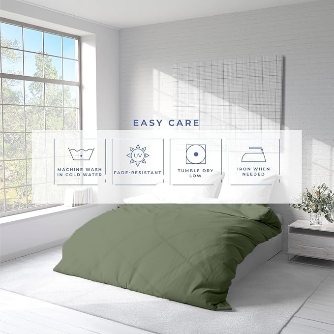 Kotton Culture 1 Pc Queen Size Duvet Cover Only -100% Egyptian Cotton Sateen 600 TC Ultra Soft Premium Durable Comforter Cover Zipper Closure & Corner Ties (Sage Green, Queen/Full 90" X 90")