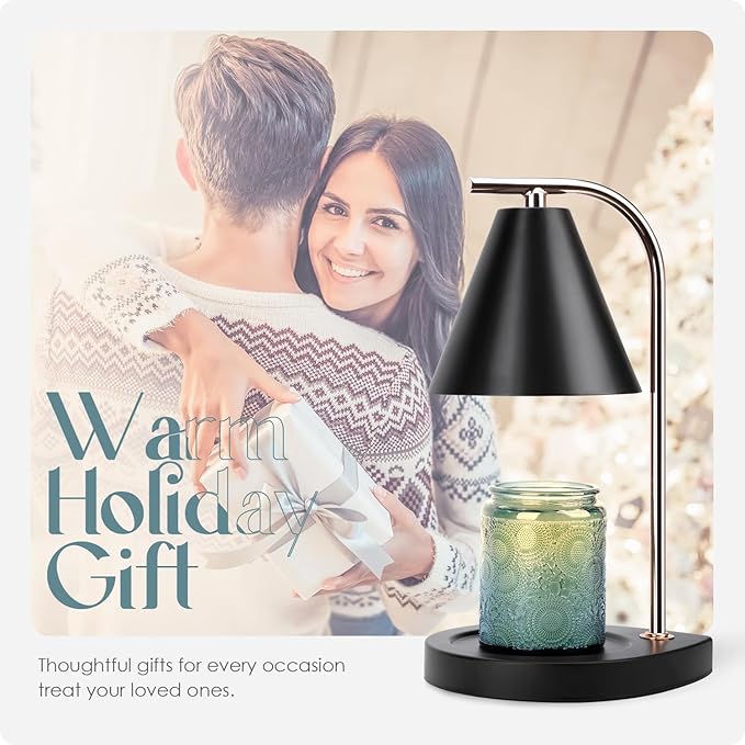 Candle Warmer Lamp with Timer, Dimmable Candle Lamp for Small and Large Jar Candles, Modern Candle Warmer Lamp with 2 Bulbs(Black Gold)