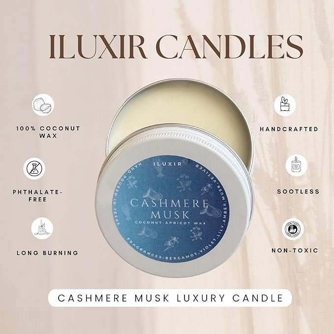 Cashmere Musk Luxury Candle – Cozy & Elegant Scent with Amber, Vetiver & Florals – Vegan, Handcrafted, Phthalate-Free, Cruelty-Free Coconut Wax Candle for Home(Pack of 4, 2 oz. Each)