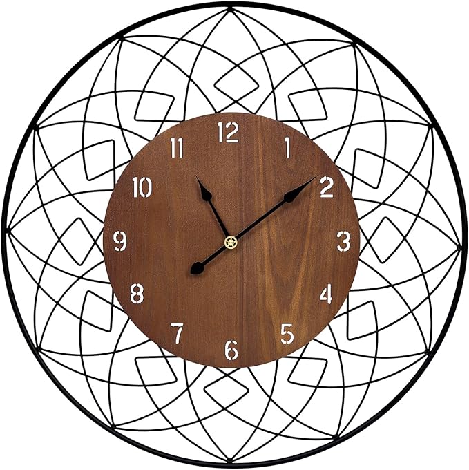 22 Inch Wood Wall Clocks, Silent Non Ticking Battery Operated Rustic Round Modern Decorative Clock for Living Room, Bedroom, Kitchen, Farmhouse, Office, Home Decor