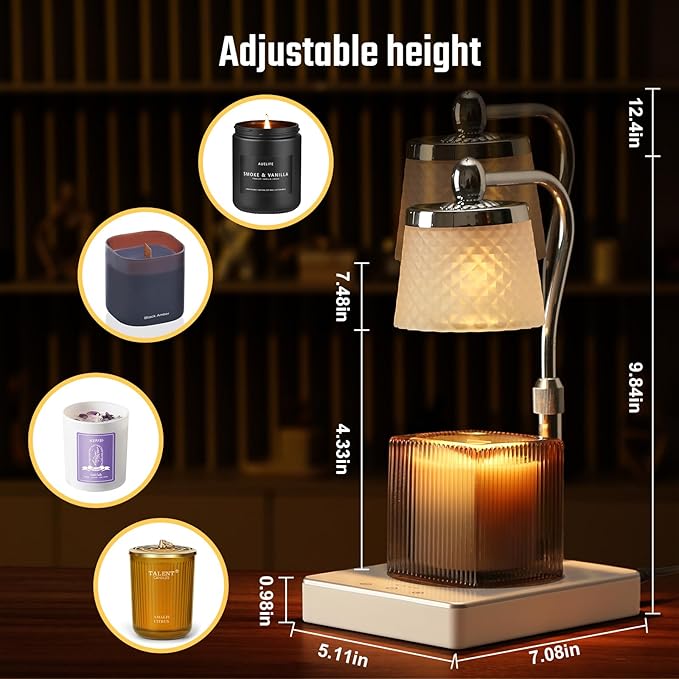 Touch-Type Modern Candle Warmer Lamp with Timer, Dimmer Adjustable Height Gifts for Women Office Home Decor Wax Melt Warmer for Scented Wax House Warming Gifts Candle Lamp Warmer Jar Candles