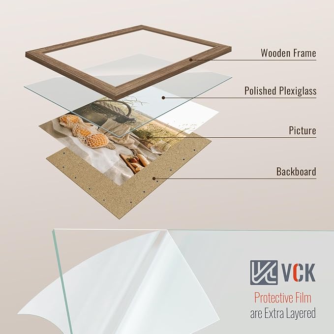 VCK 11x14 Picture Frame Set of 4 - Walnut, Gallery-Quality Wood Poster Frames, 1.1-Inch Wide Border, Polished Plexiglass, Vertical or Horizontal Wall Display for Photo/Art/Prints, Walnut