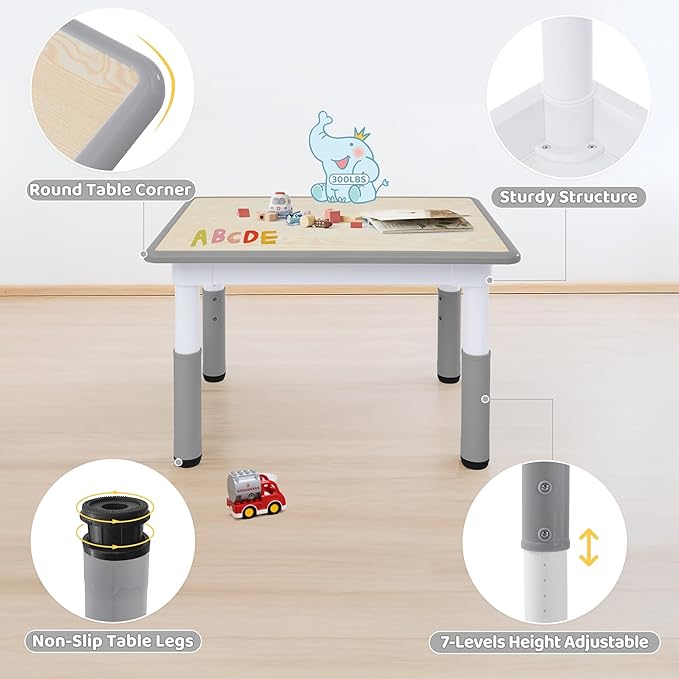 Toddler Table, 7 Level Height Adjustable Kids Play Furniture for Ages 3-8, Rectangular Plastic, 23.6" W x31.5 L, Multi-Activity Desk with Graffiti Desktop for Home & Daycare