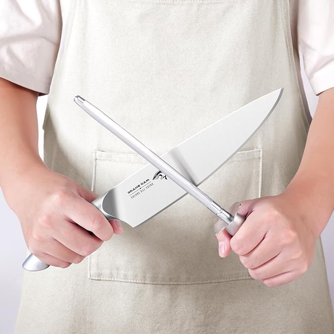 MAD SHARK Knife Set for Kitchen with Block, 17pc Cutlery Set, Built-in Sharpener, German Stainless Steel, Non-slip Ergonomic Handle, Dishwasher Safe