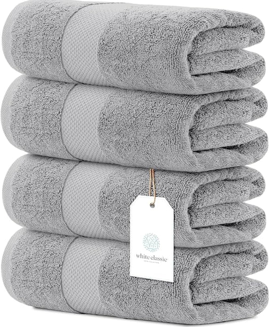 White Classic Luxury Bath Towels Set of 4 Large - 700 GSM Cotton Ultra Soft Bath Towels 27x54 | Highly Absorbent and Quick Dry | Hotel Towels for Bathroom Luxury, Plush Shower Towels, Dolphin Gray