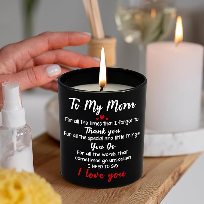 Birthday Gifts for Mom from Daughter Son - Long Lasting Vanilla Lavender Scented Candle 10 oz - Christmas Thank You Gifts for Mother, Mama, Mother in Law, Grandma, I Love You Mom Gift Ideas