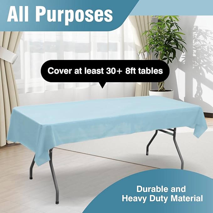 Craft And Party Light Blue Plastic Table Cover Roll, 40Inch X 300Feet Disposable Plastic Tablecloth, Banquet Rectangle Tablecover Roll