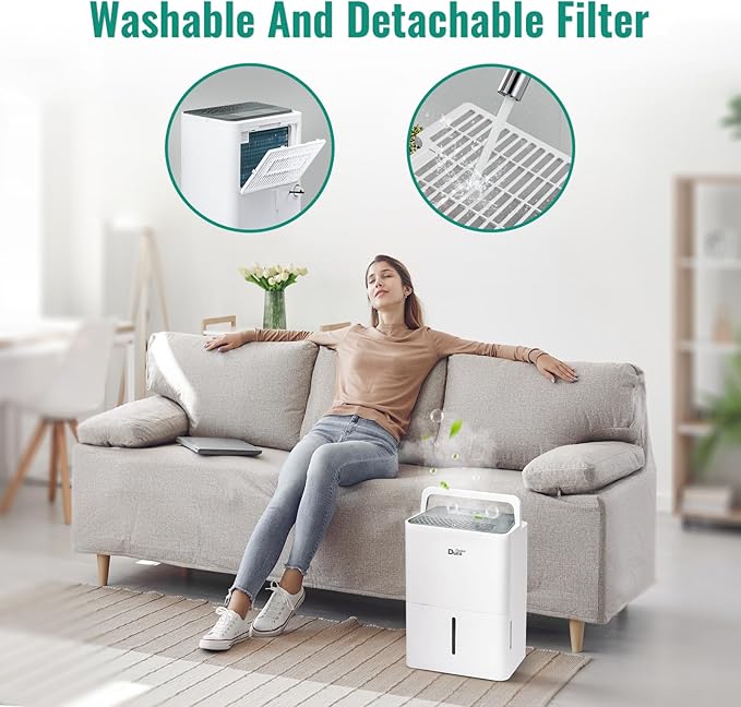 DuraComfort Dehumidifier For Bathroom with Hose,Up to 1500 Sq.Ft 25 Pints Compact Dehumidifier for Room,Specifically designed for Bedroom,Bathroom,Closet,Kitchen,RV,Basement,White