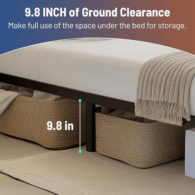 Twin Bed Frame with Headboard,Classic Metal Platform Bed Frame-LED Bed Frame with USB Charging Station,Mattress Foundatione-Under Bed Storage,No Box Spring Needed,Noise Free