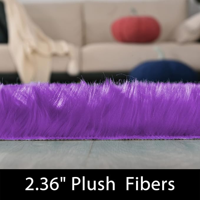 Latepis Runner 2x6 Purple Sheepskin Throw Rugs Washable Faux Fur Rug Shag Fluffy Carpet for Living Room Playroom Sofa Bedside Rugs Room Decor Sheepskin