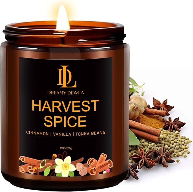 Fall Candle | Harvest Spice Scented Candle - Autumn Home Decor, 7oz Autumn Soy Candles with 50hr Burn Time, Holiday Thanksgiving Fall Gifts for Women Men