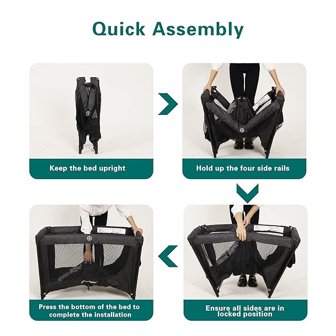 Pamo Babe Portable Crib Baby Playpen with Mattress and Carry Bag (Black)