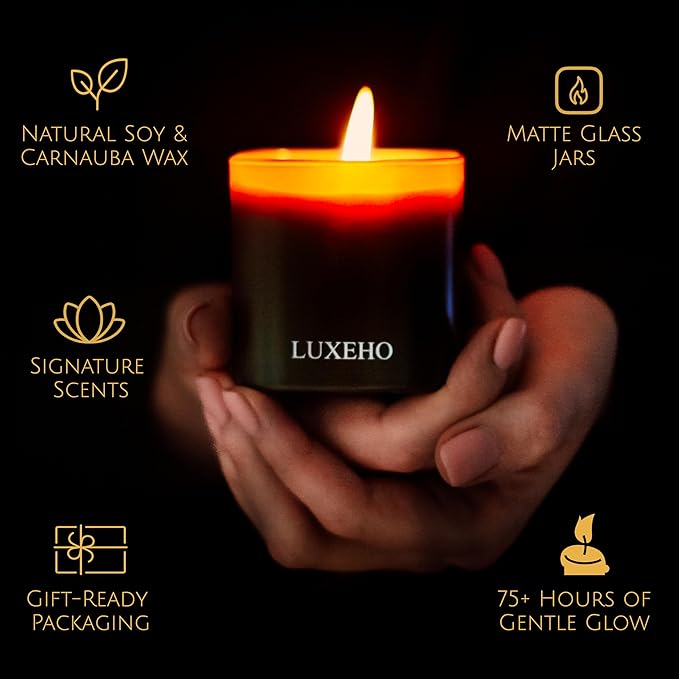 Luxury Scented Candle Gift Set 3-Pack | Champagne, Sandalwood & Amber | Clean Soy Wax | for Women & Men (3.52 oz Each) | 75 Hour Burn Time