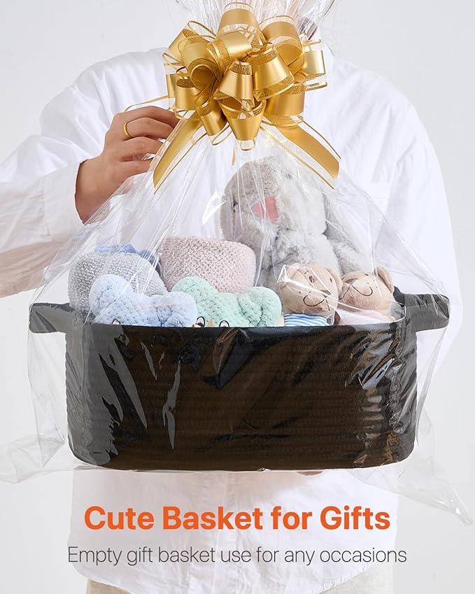 KALLAX Small Woven Basket, 14 x 10 x 5.6 Inches, Small Storage Baskets for Organizing, Gift Baskets Empty, Cute Rope Shelf Closet Storage Bins for Shelves, Dog Toy Basket, Black