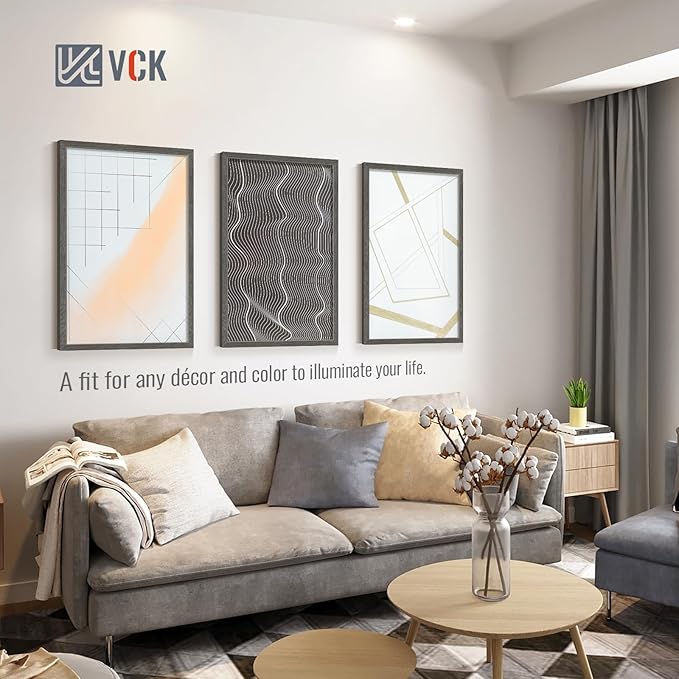 VCK 24x36 Poster Frame Set of 4 - Grey, Gallery-Quality Wood Picture Frames, 1.1-Inch Wide Border, Polished Plexiglass, Vertical or Horizontal Wall Display for Photo/Art/Prints, Grey