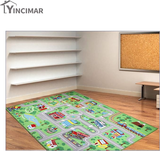 Yincimar Kids Carpet Playmat Rug, 5' x 6'6" Extra Large City Life Educational Car Rug for Baby Toddler Boy Bedroom Playroom
