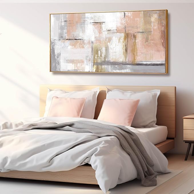 Kureful Abstract Wall Art Gold Wall Decor for Girl Pink Pictures for Living Room Hand Painted Painting for Bedroom Home Office Wall Decorations 24"x 48"