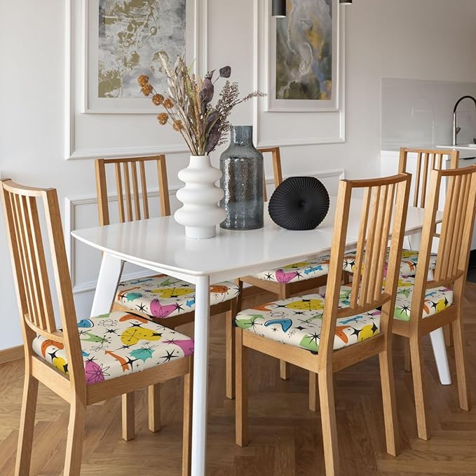 Seat Covers for Dining Room Chairsset of Set of 4, 1950'S Mid Century Modern Stretch Chair Seat Covers Cushion Slipcovers for Kitchen Office