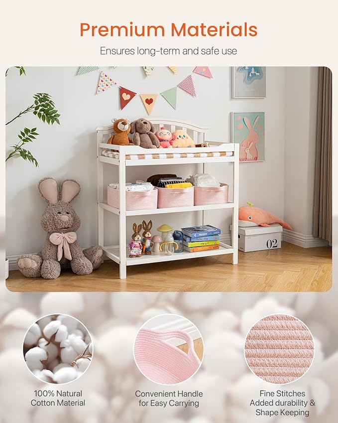 KALLAX Small Woven Basket, 14 x 10 x 5.6 Inches, Small Storage Baskets for Organizing, Gift Baskets Empty, Cute Rope Shelf Closet Storage Bins for Shelves, Dog Toy Basket, Light Pink
