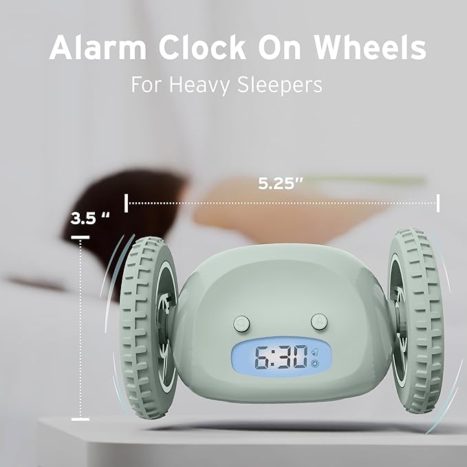 CLOCKY Extra Loud Alarm Clock for Heavy Sleepers on Wheels Rolls Runs Away Vibrating, Easy to Set Super Smart Snooze Digital Bed Shaker Alarm Clock Funny Gift for Adults Kids Teens Bedrooms (Sage)