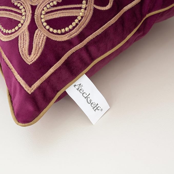 Aeckself Floral Pillow Cover 20x20 Inch, Luxury Velvet Embroidered Decorative Accent Throw Pillow Cover for Couch Bedroom Living Room, Burgundy Red and Gold, Yw-OBYG-Red5050