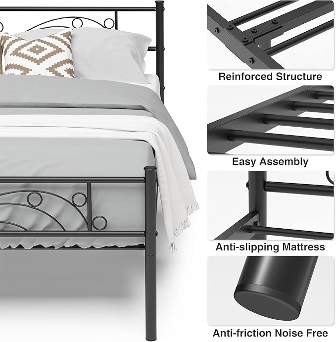 Weehom Full Size Platform Bed with Unique Flower Design Mattress Foundation Strong Metal Slats Support,Easy Assembly Black