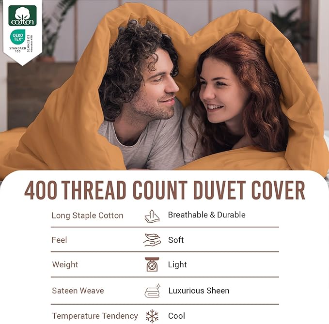 Pizuna Pure 100% Cotton Twin Duvet Cover Set, Luxurious 400 Thread Count Long Staple Cotton Sateen Weave with Button Closure (Combed Apricot Orange Cotton Duvet Cover Twin)
