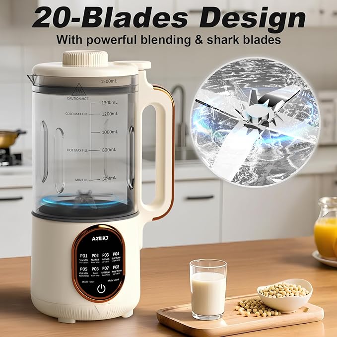 𝗨𝗽𝗴𝗿𝗮𝗱𝗲𝗱 44oz Automatic Nut Milk Maker, 8 in 1 Homemade Soy Milk Maker,Almond Milk, Oat Milk, Coconut Milk & More and Nut Milk Machine with Delay Start/Self-Cleaning with Electronic Cookbook