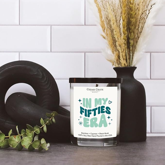 50th Birthday Gifts for Women | in My Fifties Era | Funny Scented Candle for Best Friend, BFF, Sister, Husband, Wife, Women, Men, Coworker, Gift for 50 Year Birthday, Christmas - Lavender, Lemongrass