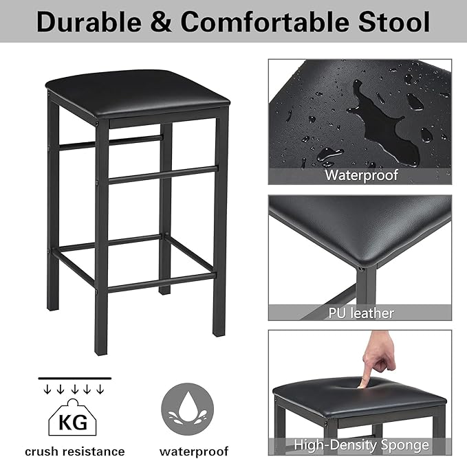 VECELO Dining Table Set with 2 Stools,3 Piece Counter Height for Kitchen, Living Room, Small Apartment