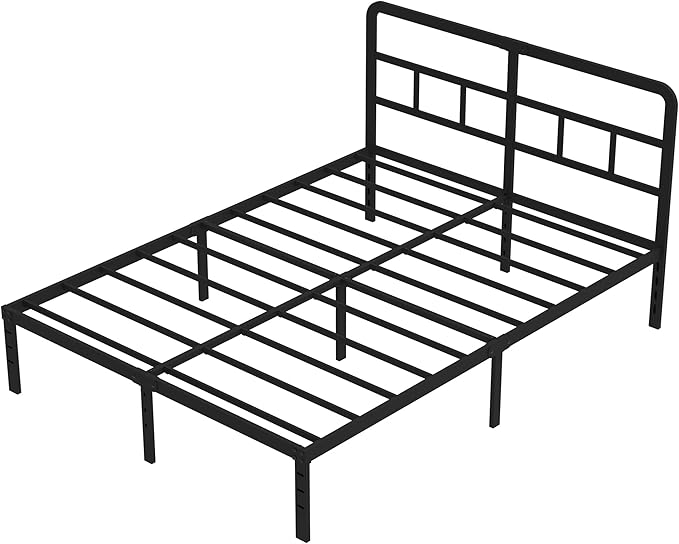 14 Inch Full Size Bed Frame with Headboard No Box Spring Needed, Heavy Duty Metal Platform with Steel Slat, Mattress Foundation, Easy Assembly, Noise Free, Black