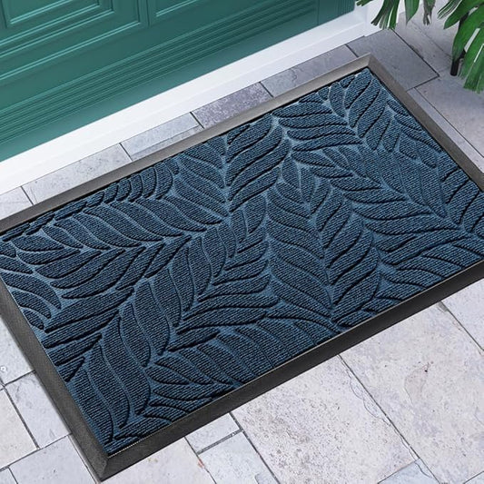 Yimobra Front Door Mat Outdoor Indoor, 36x24 All-Season Waterproof Welcome Mat, All-Weather Outside Entrance Mat, Non-Slip Patio Porch Doormat, Low Profile, Fade Resistant, Blue