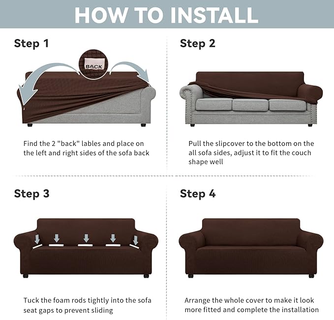 LURKA Stretch Oversized Sofa Slipcovers 1 Piece Couch Covers for 3 Cushion Couch Sofa Furniture Protector Full Sofa Covers with Elastic Bottom for Kids and Pet (X-Large, Chocolate)