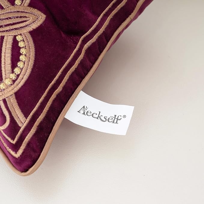 Aeckself Floral Pillow Cover 12x20 Inch, Luxury Velvet Embroidered Decorative Lumbar Throw Pillow Cover for Couch Bedroom Living Room, Burgundy Red and Gold, Yw-OBYG-Red3050