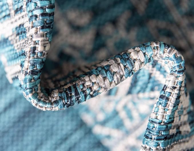 Unique Loom Outdoor Traditional Collection Area Rug - Antique (7' 1" x 10' Rectangle, Teal/ Gray)