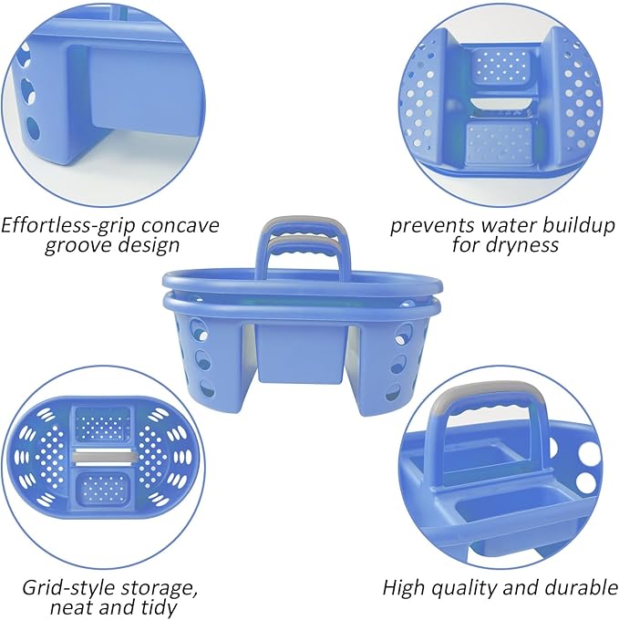 Large Shower Caddy Portable 2PC - Made in USA Plastic Jumbo Size Dorm Storage Candy Tote with Handle Shower Organizer for Bathroom, Pantry, Kitchen, College Dorm, Periwinkle