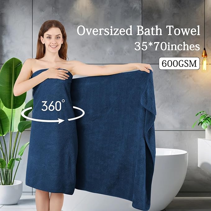 Hailea Navy Bath Towels Set 35x70 Inches - Luxury 600 GSM Oversized Bath Sheet Towel,Extra Large Microfiber - Quick Dry,Highly Absorbent,Super Soft Shower Towels Spa Hotel Bathroom Towel Set (4-Pack)