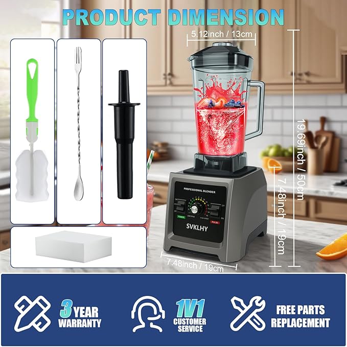 2025 Enhanced -Smoothie Blender【2000W German Nano-class Super Motor】【6 Military Grade Titanium Steel Blades】3-Second Quick Ice Crushing, Professional Blender for ice Smoothies and Milkshakes (Gray)