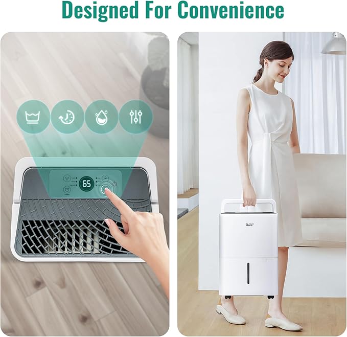 DuraComfort Dehumidifier For Bathroom with Hose,Up to 1500 Sq.Ft 25 Pints Compact Dehumidifier for Room,Specifically designed for Bedroom,Bathroom,Closet,Kitchen,RV,Basement,White