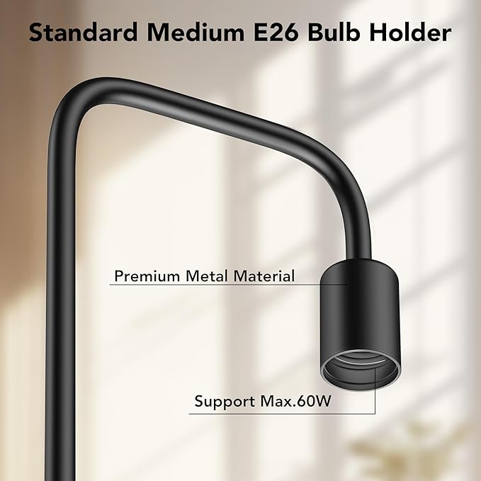 QiMH Industrial Floor Lamp with Light Bulb,Metal Tall Standing Lamp,Tall Modern Black Led Floor Lamp for Home Decor Bedroom Reading Office, Black