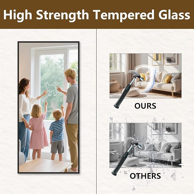 Koonmi 65"x24" Floor Mirror Full Length, Bedroom Floor Body Mirror with Stand, Large Black Mirror, Leaning, Standing or Hanging Horizontally/Vertically