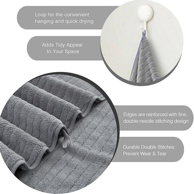 18 Piece Family Bath Towel Set Include 6 Bath Towels,6 Hand Towels and 6 Washcloths Soft Bathroom Towel with Hanging Loops,Highly Absorbent Quick Dry Towels Set for Bathroom,Hotel and Spa-Grey