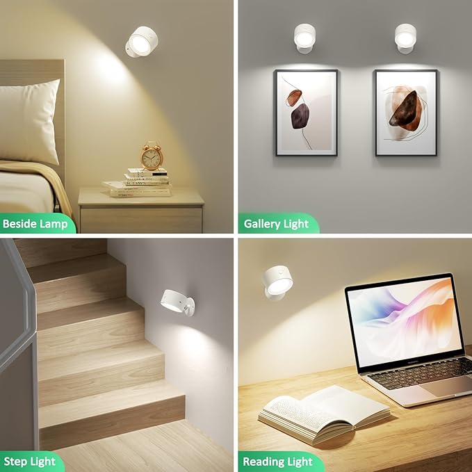 LED Wall Sconces 3 Pcs with Remote, Wall Mounted Lights Rechargeable Battery Operated, 3 Color Temperatures & Dimmable Wall Lamp Magnetic 360° Rotation Wireless Light for Bedroom Living Room