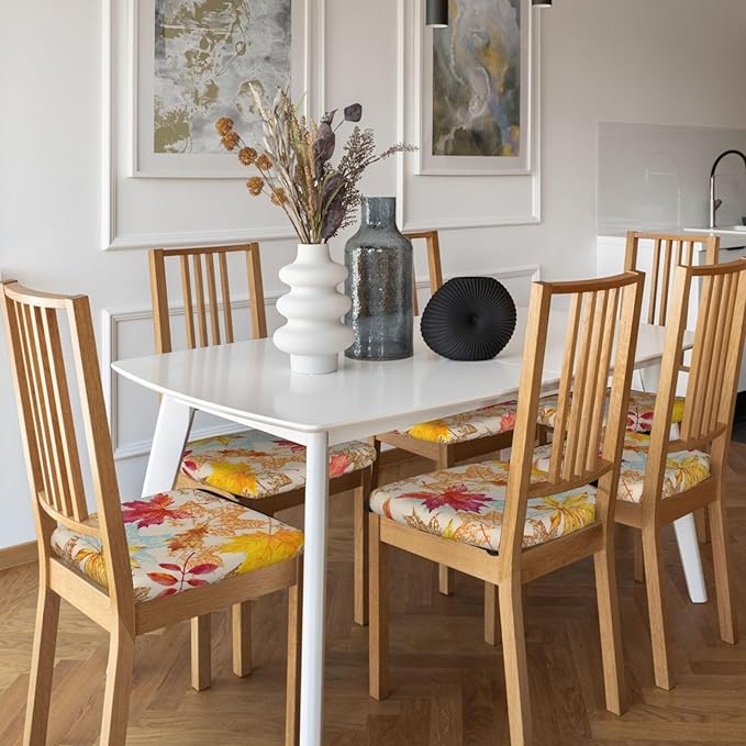 Seat Covers for Dining Room Chairsset of Set of 4, Fall Thanksgiving Autumn Leaf Harvest Stretch Chair Seat Covers Cushion Slipcovers for Kitchen Office