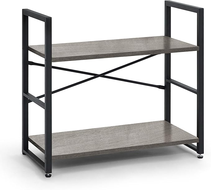 CAPHAUS 2 Tier Small Bookshelf, 24 Inch Width Free Standing Shelf, Bookcase Shelf Storage Organizer, Industrial Book Shelves for Home Office, Living Room, Dark Grey Shelves & Metal Frame