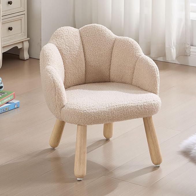 Toddler Chairs, Kids Chairs with Solid Wooden Frame, Toddler Armchair Comfy, Upholstered Kids Chair with Flower Back, Kid Sofa, Toddler Couch for Playroom, Kindergarten & Preschool, Khaki