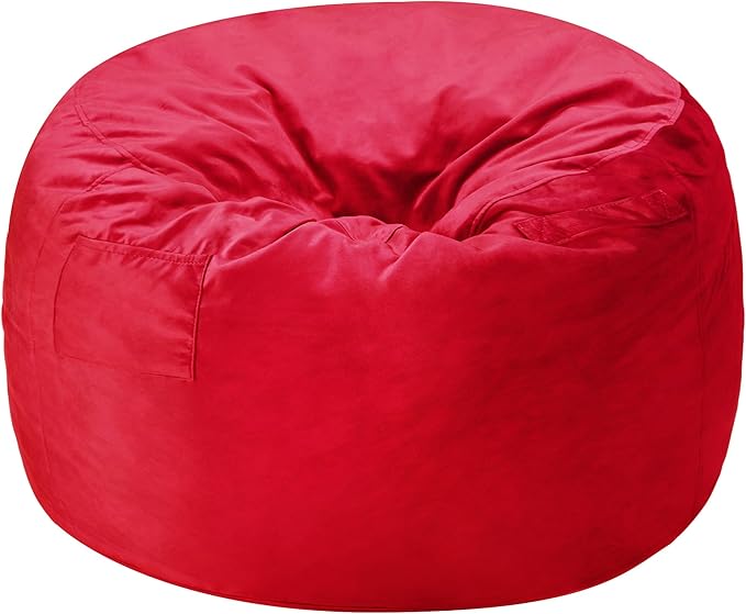 Homguava 5FT Bean Bag Chair Giant BeanBag with Memory Foam Filled, Comfy Bean Bag Chairs for Adults, Adult Bean Bag Chair with Dutch Velvet Cover for Living Room Bedroom-Red