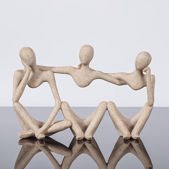 Thinker Statue Gold Decor Abstract Art Sculpture, Golden Resin Collectible Figurines for Home Living Room Office Shelf Decoration,Great Gifts Ideas (Conjoined Body-Sandstone)