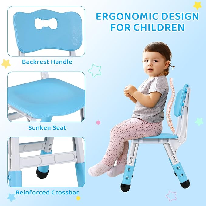 Arlopu Kids Table and 6 Chairs Set, Height Adjustable Graffiti Desk, Preschool Activity Art Craft Table, for Daycare Classroom Home Boys and Girls Age 3-12 (Blue)